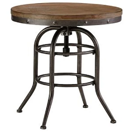 Industrial Style Round End Table with Adjustable Height
